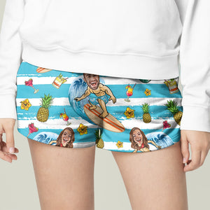 Custom Surfing Couple Hawaiian Shirt and Men Beach Shorts - Laughing Couple - Hawaiian Shirts - GoDuckee