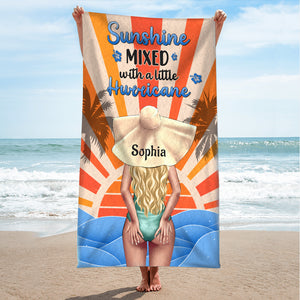 Summer Girl Sunshine Mixed With A Little Hurricane Personalized Beach Towel Gift For Her - Beach Towel - GoDuckee