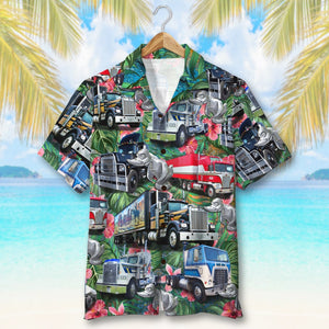 Custom Truck Photo Hawaiian Shirt, Floral Pattern, Gift For Truck Lovers - Hawaiian Shirts - GoDuckee