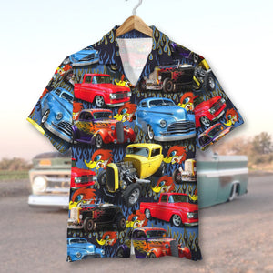 Custom Hot Rod Photo Hawaiian Shirt, Flame Pattern, Gift For Summer - Hawaiian Shirts - GoDuckee