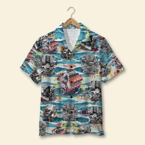 Muscle Car Hawaiian Shirt and Men Beach Shorts, Seamless Car Engine Pattern - Hawaiian Shirts - GoDuckee