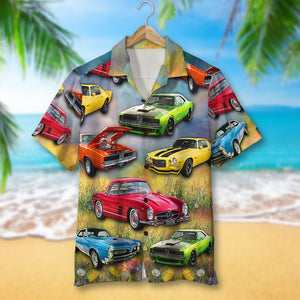Custom Muscle Car Photo Hawaiian Shirt, Flower Field Pattern - Hawaiian Shirts - GoDuckee