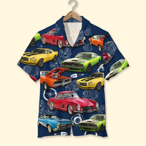 Custom Classic Car Photo Hawaiian Shirt, Car Machinery Pattern - Hawaiian Shirts - GoDuckee