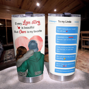 Personalized Hoodie Couple Tumbler - Every Love Story Is Beautiful - Conversation - Tumbler Cup - GoDuckee