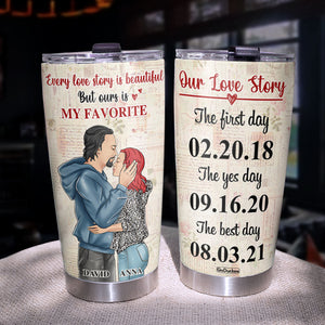 Personalized Hoodie Couple Tumbler - Our Love Story, The First Day, The Yes Day, The Best Day - Tumbler Cup - GoDuckee