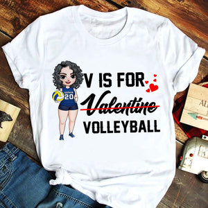 Volleyball Girl V Is For Volleyball - Personalized Shirts - Shirts - GoDuckee