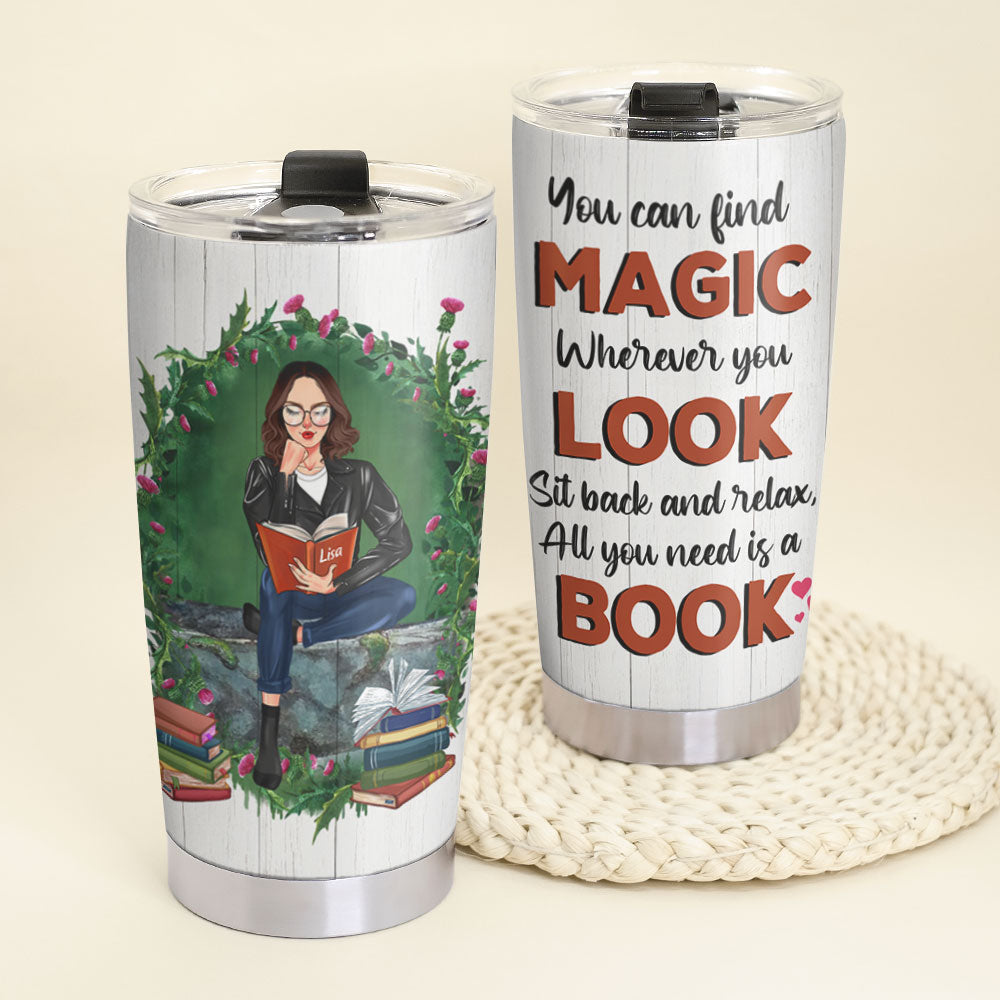 Personalized Reading Girl Tumbler Cup - You Can Find Magic - Tumbler Cup - GoDuckee