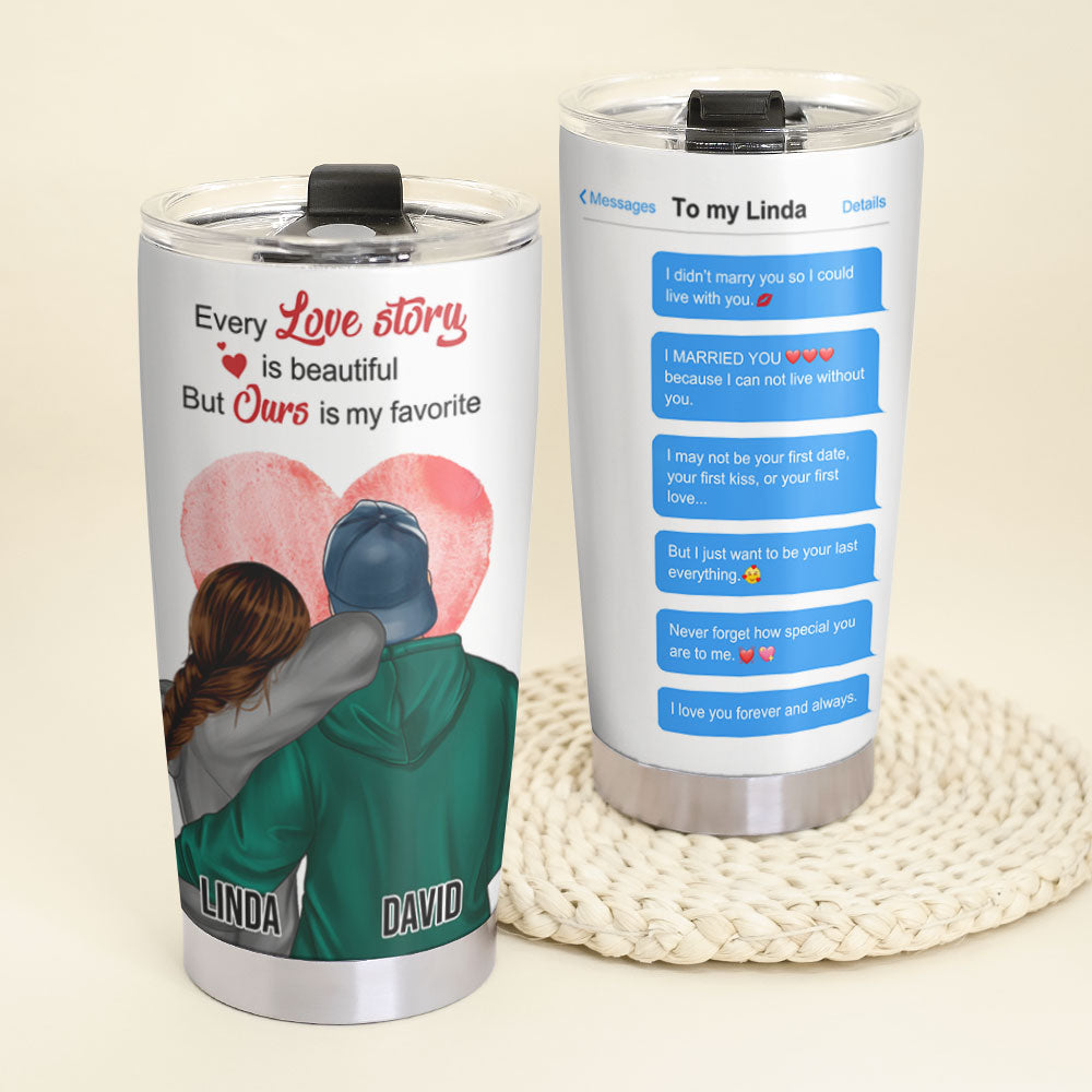 Personalized Hoodie Couple Tumbler - Every Love Story Is Beautiful - Conversation - Tumbler Cup - GoDuckee