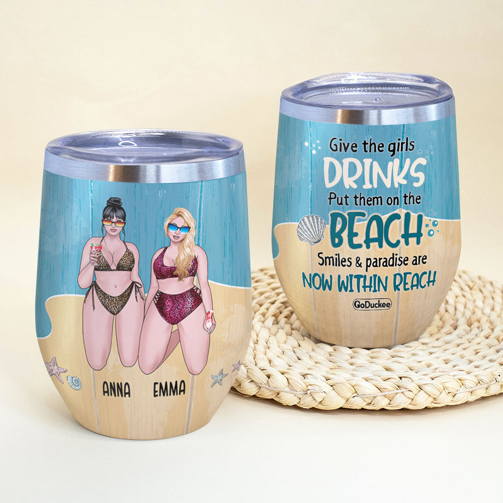 Personalized Bikini Girls Trip Wine Tumbler - Give The Girls Drinks - Wine Tumbler - GoDuckee