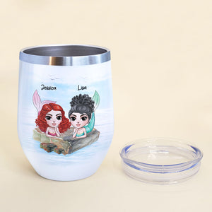 Personalized Mermaid Friends Wine Tumbler - The True Ones Stick Like A Fucking Octopus On Your Face - Wine Tumbler - GoDuckee
