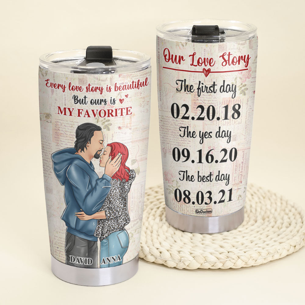 Personalized Hoodie Couple Tumbler - Our Love Story, The First Day, The Yes Day, The Best Day - Tumbler Cup - GoDuckee