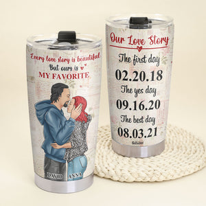Personalized Hoodie Couple Tumbler - Our Love Story, The First Day, The Yes Day, The Best Day - Tumbler Cup - GoDuckee
