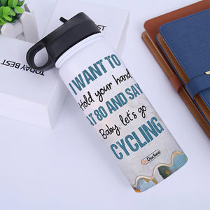 Personalized Cycling Couple Water Bottle - At 80 Baby Let's Go Cycling - Cycling Front View - Water Bottles - GoDuckee