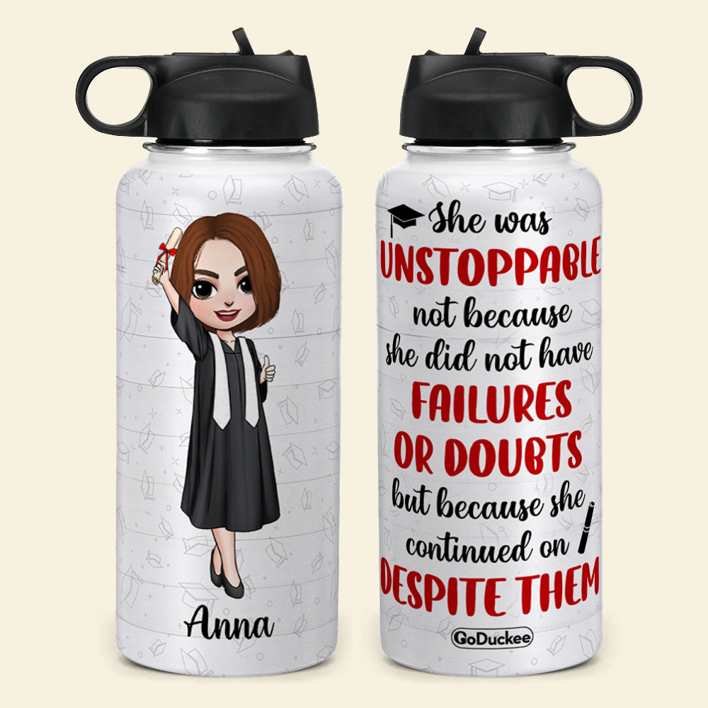 Personalized Graduation Water Bottle - She Was Unstoppable gdt2104 - Water Bottles - GoDuckee