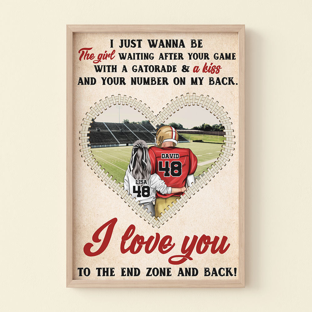 Personalized Football Couple Poster - I Love You To The End Zone And Back - Heart Shape - Poster & Canvas - GoDuckee