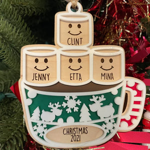Hot Cocoa Mug Family, Personalized Wood Ornament, Christmas Gift For Family - Ornament - GoDuckee