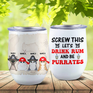Personalized Pirrate Cat Breeds Wine Tumbler - Let's Drink Rum and Be Purrates - Vintage Map Theme - Wine Tumbler - GoDuckee