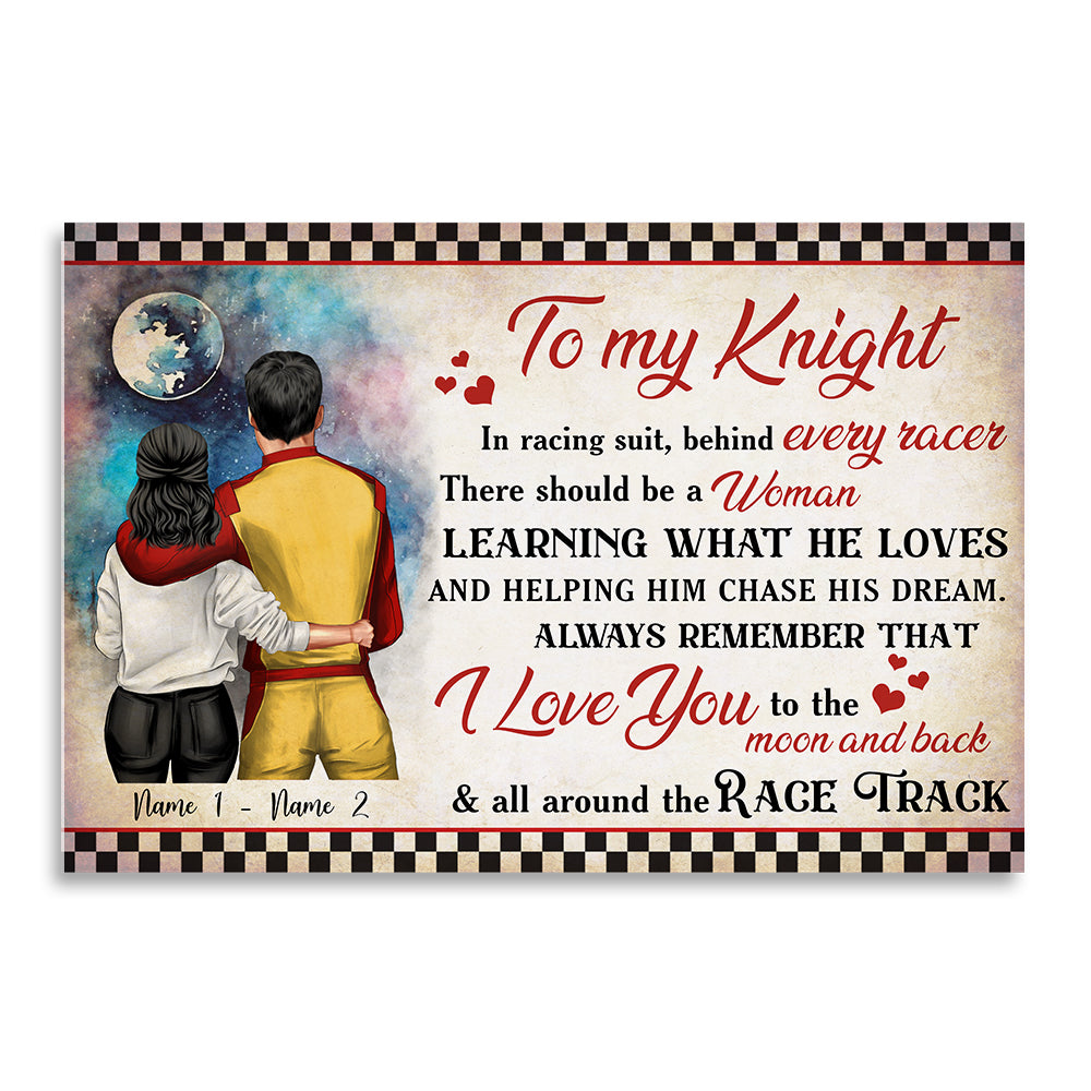 Personalized Racing Couple Poster - To My Knight In Racing Suit - Checkered Pattern - Poster & Canvas - GoDuckee