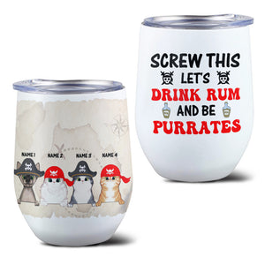 Personalized Pirrate Cat Breeds Wine Tumbler - Let's Drink Rum and Be Purrates - Vintage Map Theme - Wine Tumbler - GoDuckee