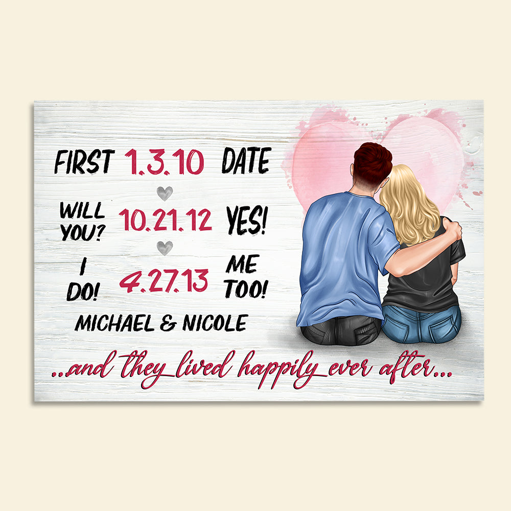 Personalized Young Couple Poster - And They Lived Happily Ever After - First Date, Will You? Yes, I Do, Me Too - Poster & Canvas - GoDuckee