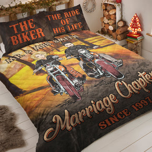 Biker Couple The Biker And The Ride Of His Life Personalized Quilt Bed Set - Quilts & Comforters - GoDuckee