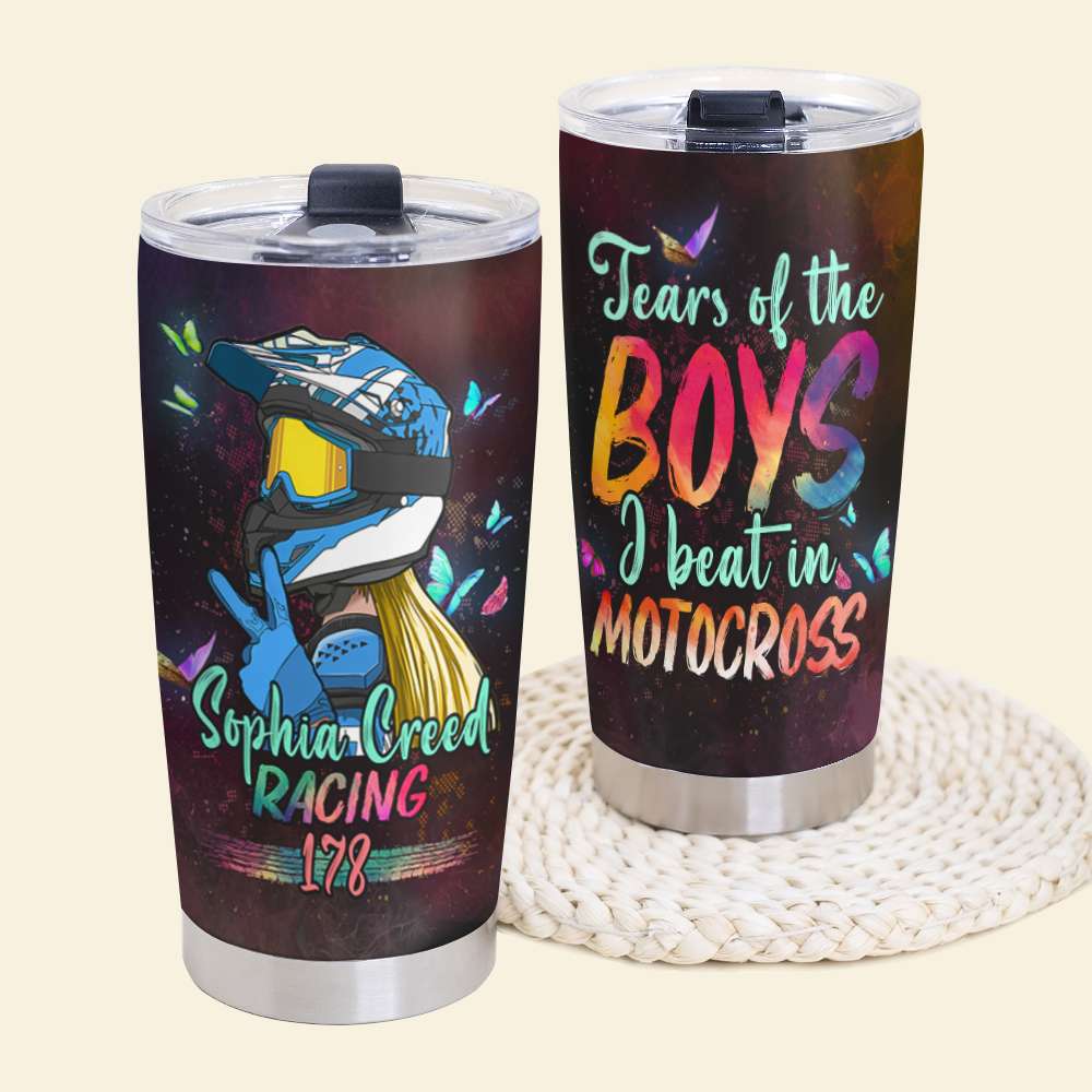 Personalized Motocross Girl Water Bottle - Tears Of The Boys I Beat In -  GoDuckee