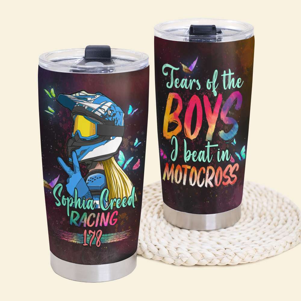 Personalized Motocross Girl Tumbler Cup - Tears Of The Boys I Beat In Motocross - Tumbler Cup - GoDuckee