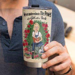 Personalized Reading Girl Tumbler - Never Underestimate The Power Of A Girl With A Book - Tumbler Cup - GoDuckee