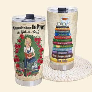 Personalized Reading Girl Tumbler - Never Underestimate The Power Of A Girl With A Book - Tumbler Cup - GoDuckee