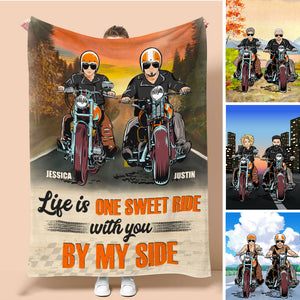 Personalized Biker Couple Blanket - Life Is One Sweet Ride With You By My Side - Marriage Chapter - Blanket - GoDuckee