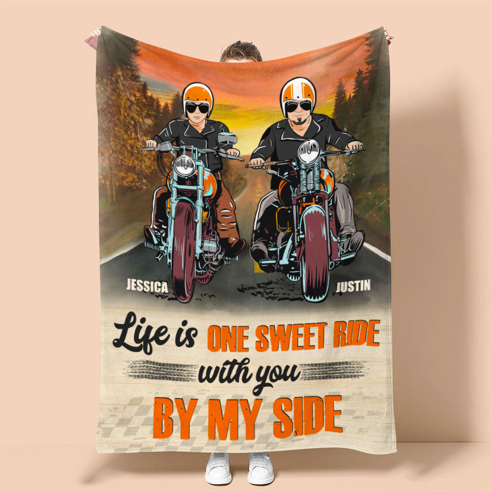 Personalized Biker Couple Blanket - Life Is One Sweet Ride With You By My Side - Marriage Chapter - Blanket - GoDuckee