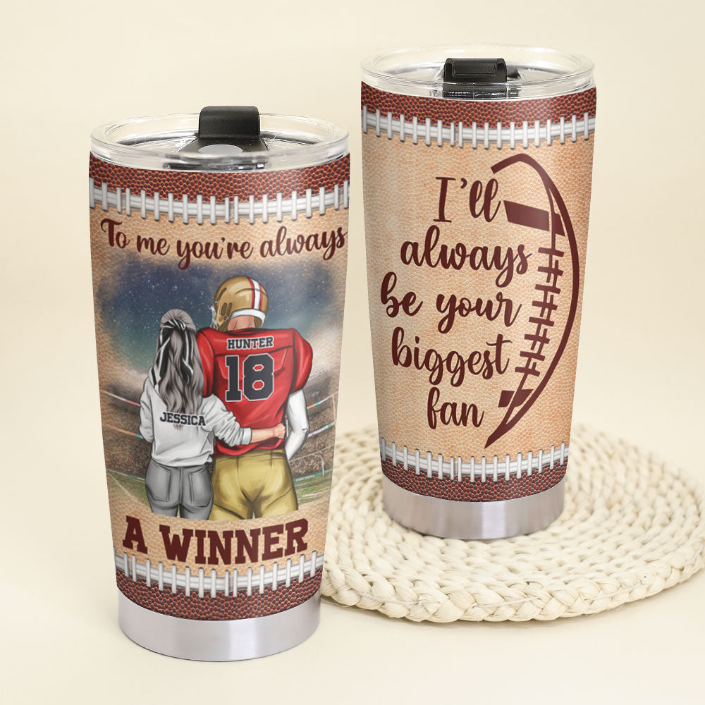 Personalized American Football Couple Tumbler - To Me You're