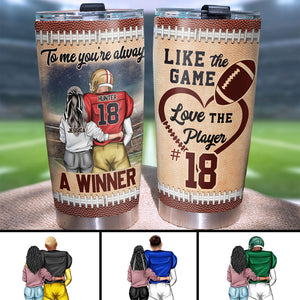 Personalized American Football Couple Tumbler - Like The Game Love The Player - Tumbler Cup - GoDuckee