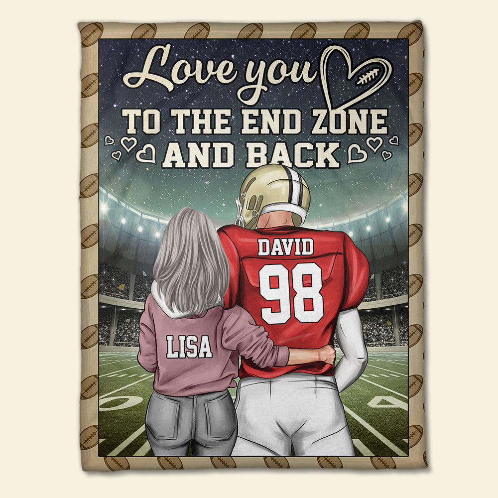 Personalized American Football Couple Blanket - Love You To The End Zone And Back - Blanket - GoDuckee