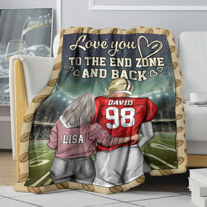 Personalized American Football Couple Blanket - Love You To The End Zone And Back - Blanket - GoDuckee