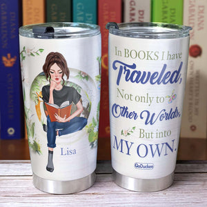 Reading Girl Travels To Her World In Books - Personalized Book Tumbler Gift For Book Lovers - Tumbler Cup - GoDuckee