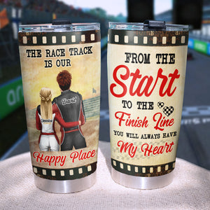Personalized Racing Couple - The Race Track Is Our Happy Place - Tumbler Cup - GoDuckee