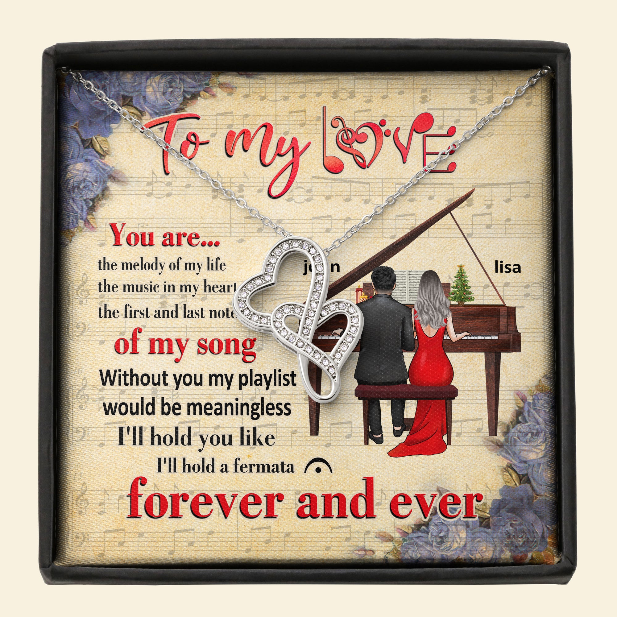 Piano Couple You Are The Melody Of My Life Personalized Double Hearts Necklace - Jewelry - GoDuckee