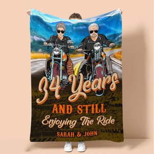 Personalized Biker Couple Blanket - Custom Years, Still Enjoy The Life - Marriage Chapter - Blanket - GoDuckee