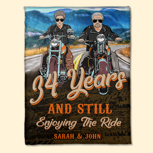 Personalized Biker Couple Blanket - Custom Years, Still Enjoy The Life - Marriage Chapter - Blanket - GoDuckee