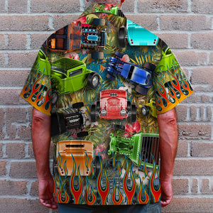 Hot Rod Hawaiian Shirt - Colorful Racing Cars Theme - Hawaiian Shirts - GoDuckee