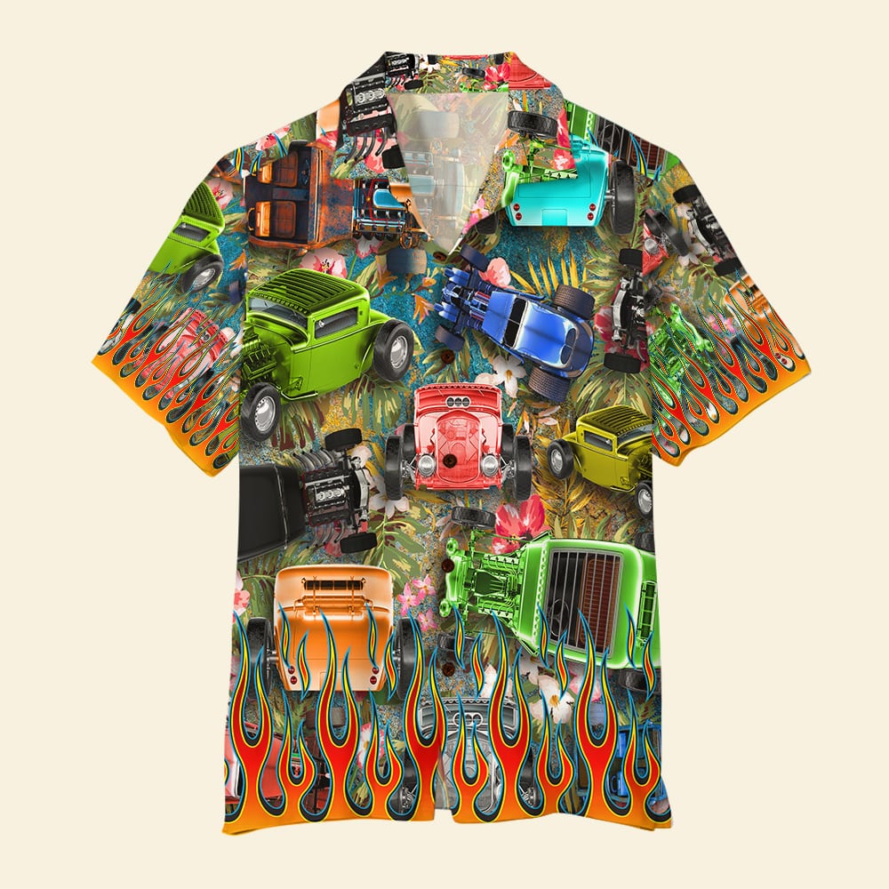 Hot Rod Hawaiian Shirt - Colorful Racing Cars Theme - Hawaiian Shirts - GoDuckee