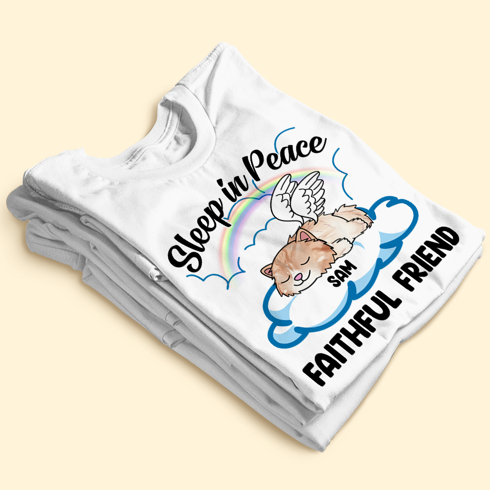 Sleeping Angel Cat, Personalized Cat Memorial Shirt, Sleep In Peace Faithful Friend - Shirts - GoDuckee
