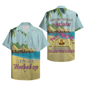 Personalized Camping Flamingo Hawaiian Shirt - Drunkest Bunch Of Assholes - Island Pattern - Hawaiian Shirts - GoDuckee