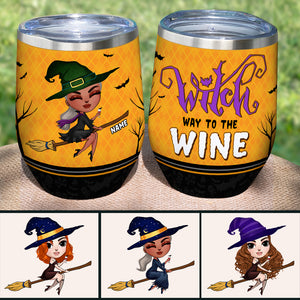Personalized Witch Girl Wine Tumbler - Way To The Wine - Wine Tumbler - GoDuckee
