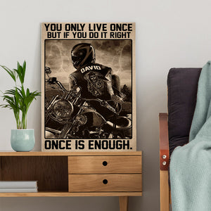 Vintage Biker Poster - Custom Name Biker - You Only Live One But If You Do It Right One Is Enough - Poster & Canvas - GoDuckee