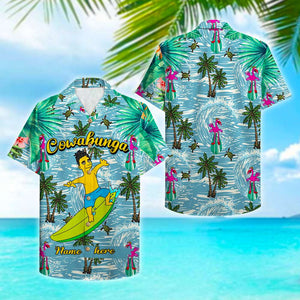 Simpsonalized Surfing Boy Hawaiian Shirt - Cowabunga - Hawaiian Shirts - GoDuckee