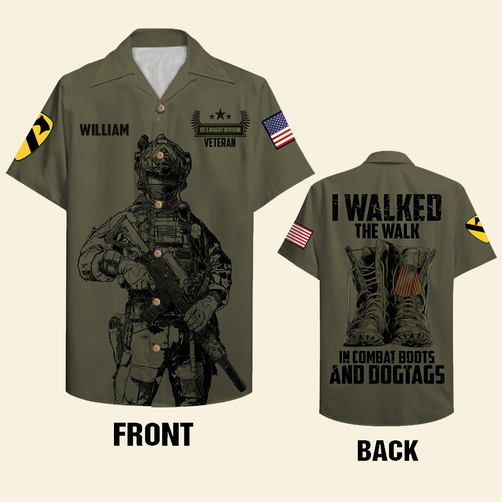 Personalized Veteran Shirt And Shorts - Custom Military Unit - I Walked The Walk In Combat Boots And Dogtags - Hawaiian Shirts - GoDuckee