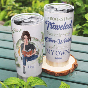 Reading Girl Travels To Her World In Books - Personalized Book Tumbler Gift For Book Lovers - Tumbler Cup - GoDuckee