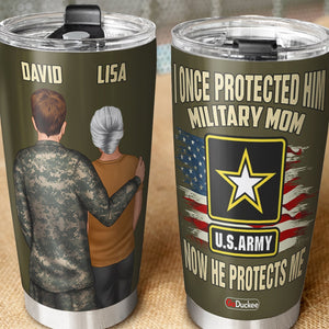 Personalized Military Mom Tumbler Cup - custom military Unit - I Once Protected Him Now He Protects Me - Tumbler Cup - GoDuckee